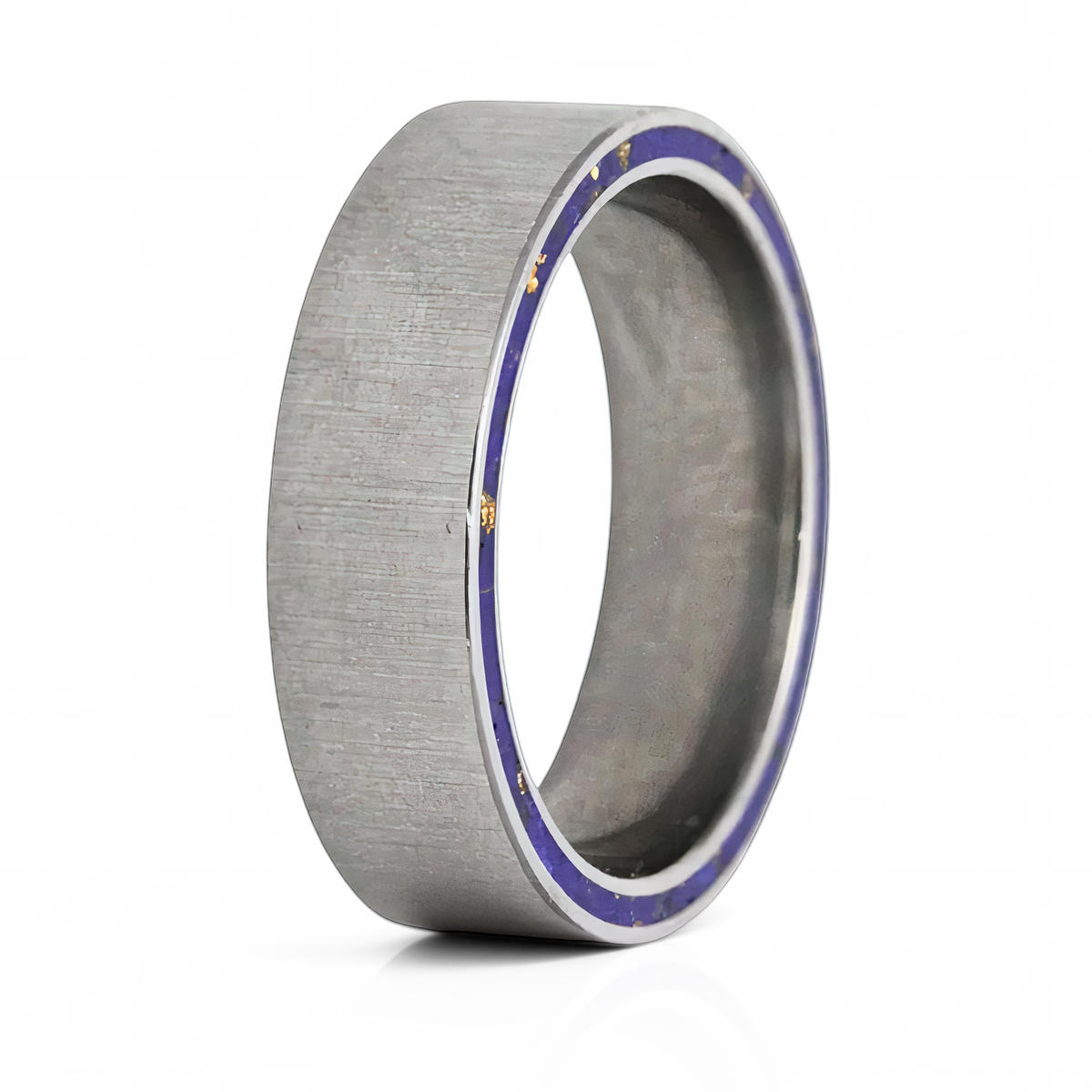 Lapis & Gold Leaf Side Inlay Titanium Wedding Band