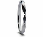 Diamond Faceted White Tungsten Ring - 2mm 