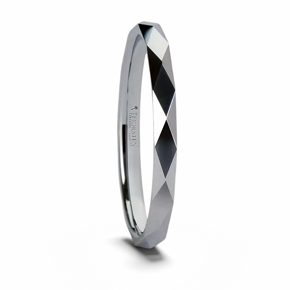 Diamond Faceted White Tungsten Ring - 2mm 
