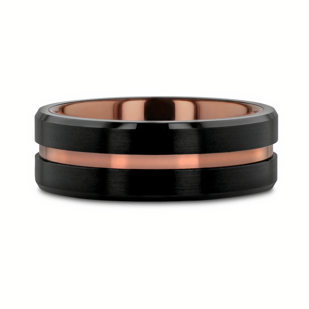 Flat Tungsten Ring with Expresso Grooved Center 