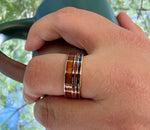 Koa Wood Abalone & Guitar String Ring - Smoked Rose Gold Tungsten 