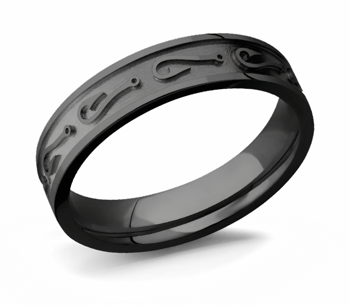 Black Fish Hook Pattern Ring for Her - 5mm 