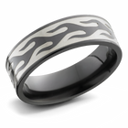 Black Ring with Flame Pattern - 7mm 