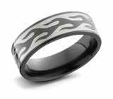 Black Ring with Flame Pattern - 7mm 