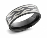 Black Ring with Flame Pattern - 7mm 