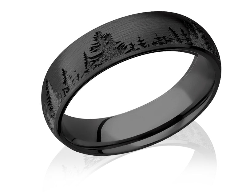 Forest Tree Line Ring, Black on Black - Zirconium 