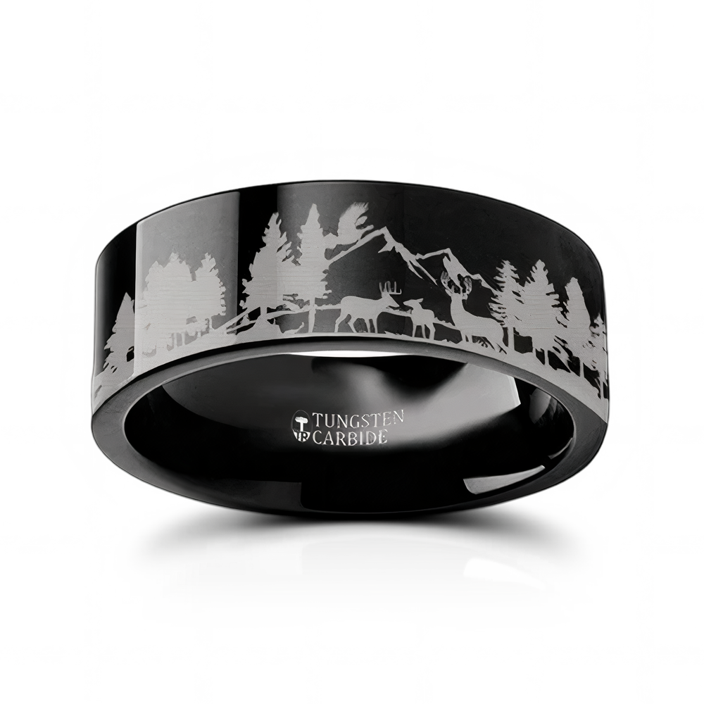 Forest Scene Ring - Black Tungsten 6mm to 10mm 