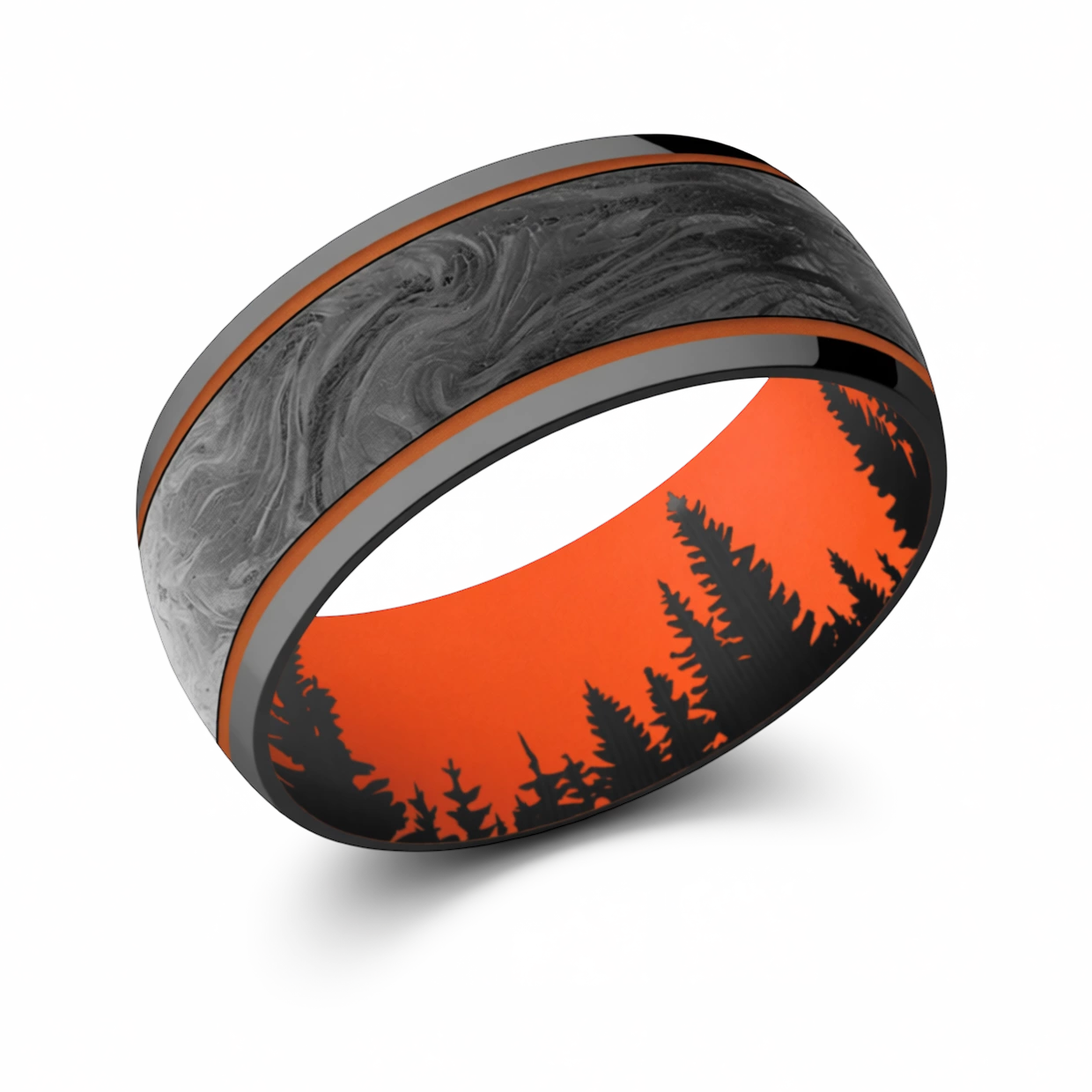 Forged Carbon Fiber & Hunter Orange Black Zirconium Wedding Band – 9mm