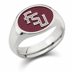 Florida State signature oval signet ring in polished 14K white gold with FSU letter logo