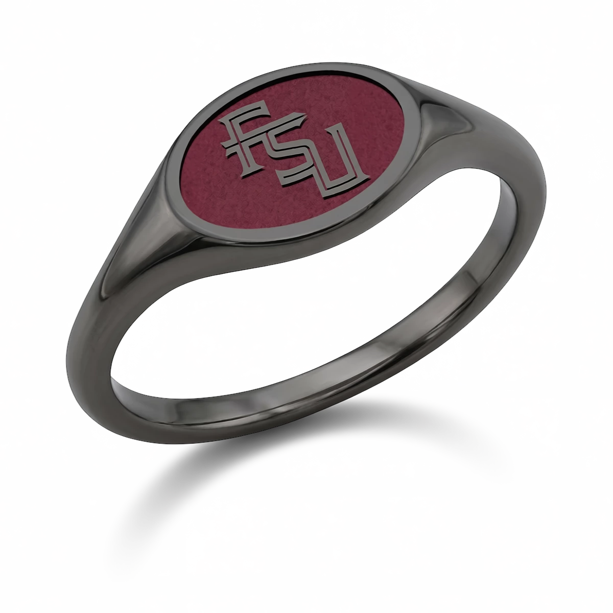 Florida State small oval signet ring in polished black zirconium with FSU letter logo