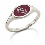 Florida State small oval signet ring in polished 14K white gold with FSU letter logo