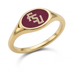 Florida State small oval signet ring in polished 14K yellow gold with FSU letter logo