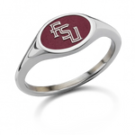 Florida State small oval signet ring in polished titanium with FSU letter logo