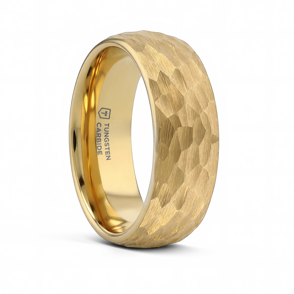 Hammered Finish Gold Plated Tungsten Ring 