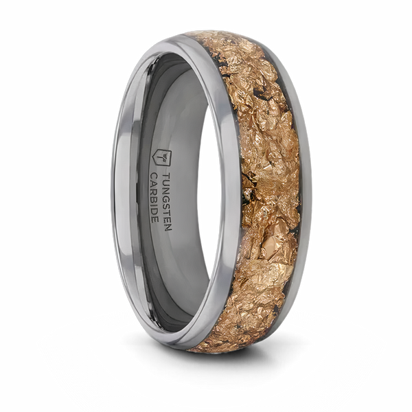 Tungsten Ring with Gold Flakes Inlay 