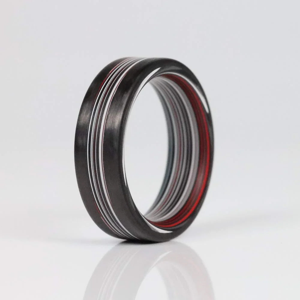 Fordite Men's Ring with Carbon Fiber Rails 