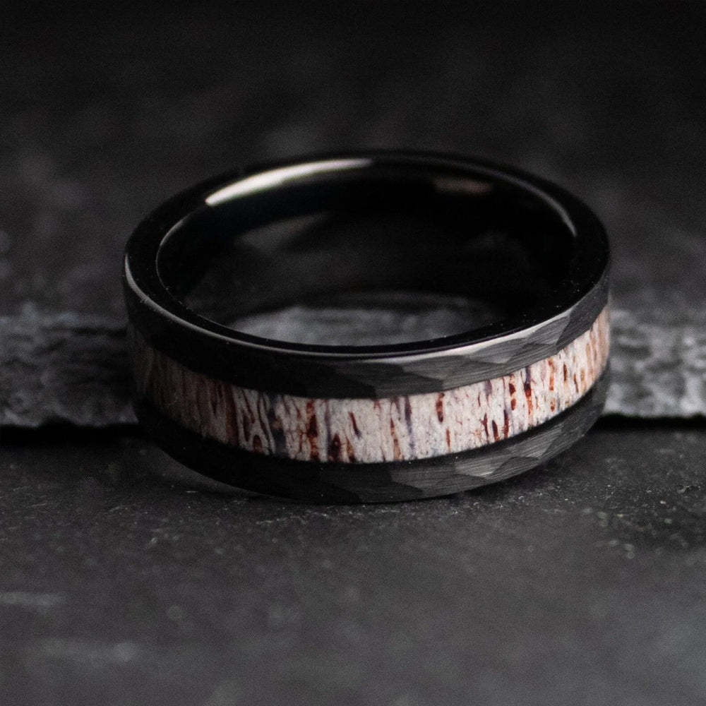 Antler Ring in Black Hammered Tungsten - Camo Ever After