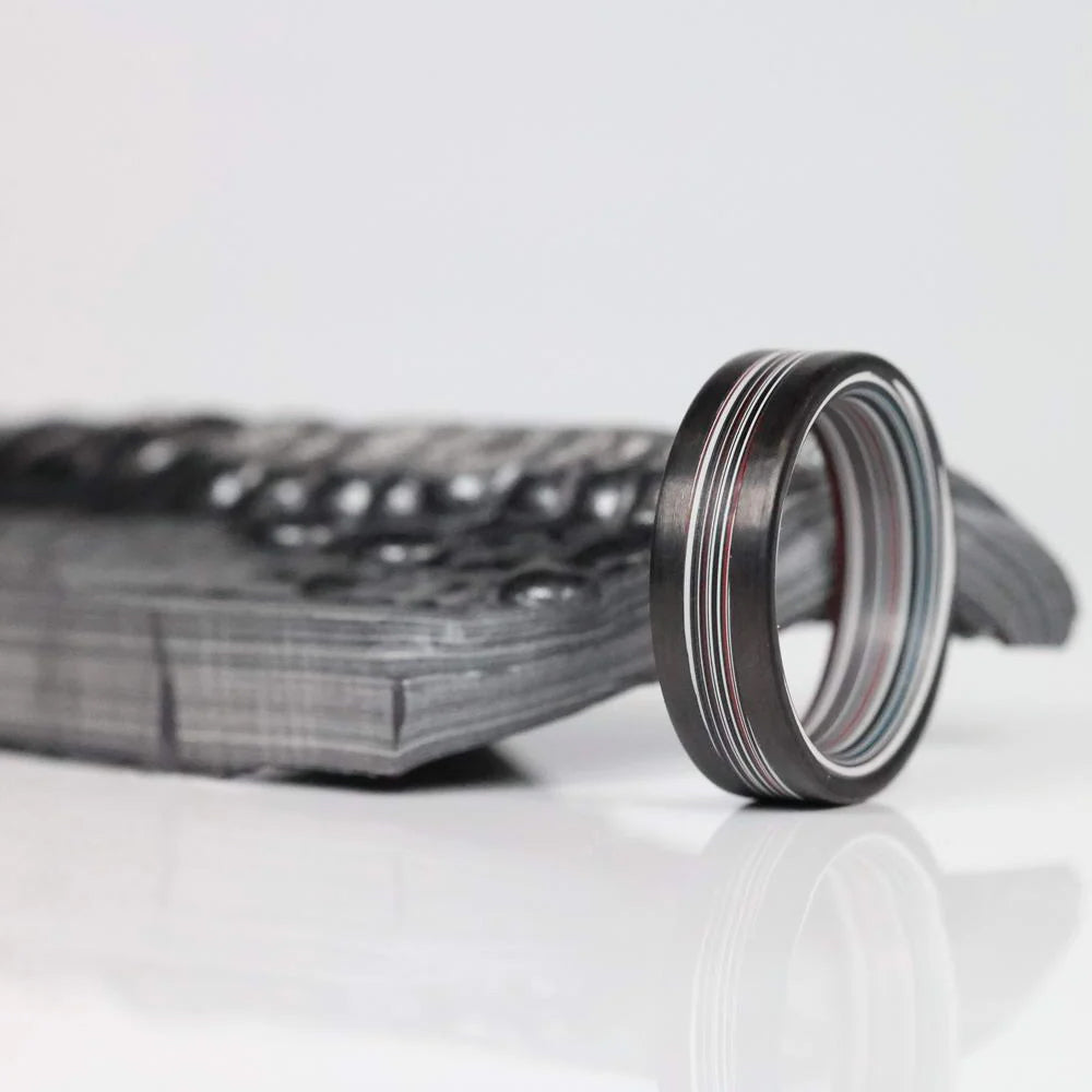 Fordite Men's Ring with Carbon Fiber Rails 