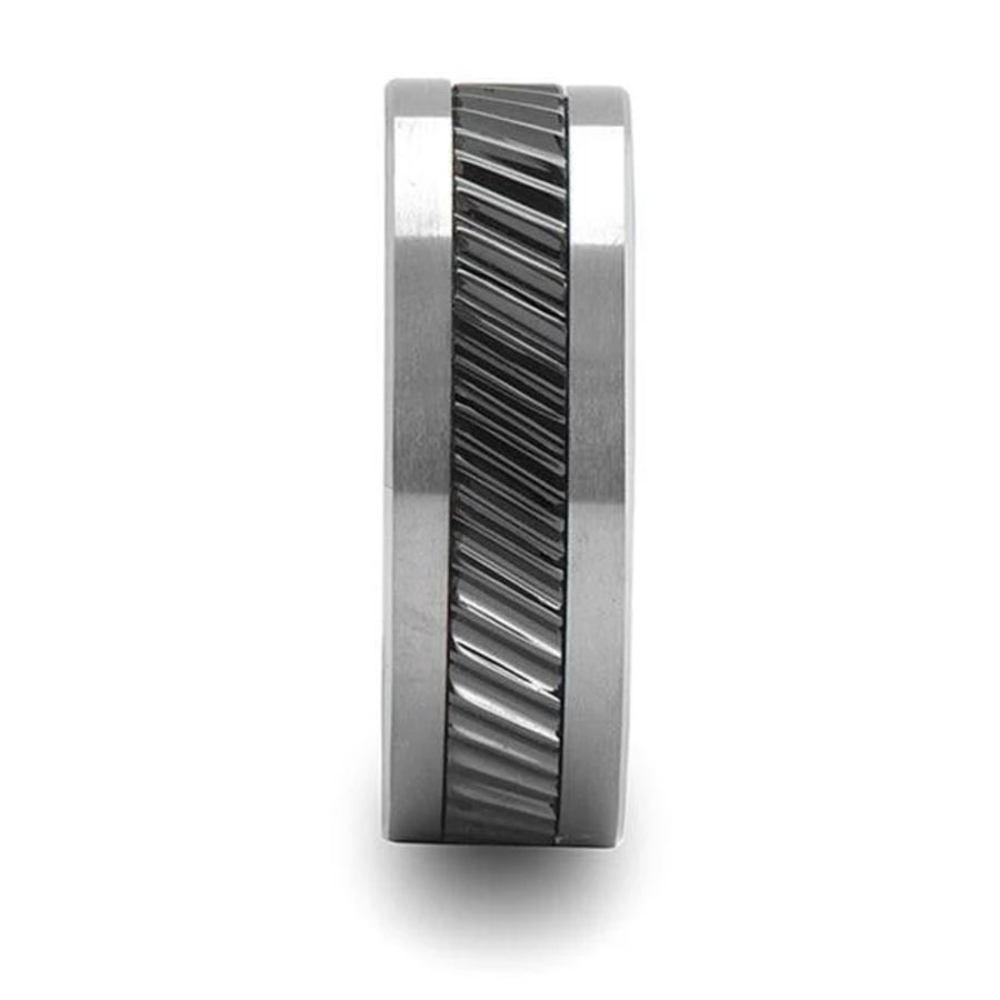 Gear Teeth Pattern Ceramic & Tungsten Ring 