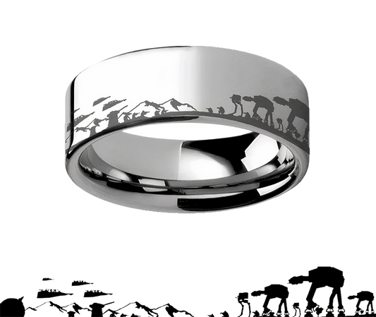 Hoth Battle Scene Star Wars Ring - Flat Titanium 