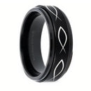 Spinning Center Jesus Fish Tungsten Ring 