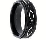 Spinning Center Jesus Fish Tungsten Ring 