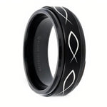 Spinning Center Jesus Fish Tungsten Ring 
