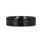 Hammered Finish Black Tungsten Ring with Grooved Edges - 6mm or 8mm