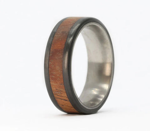 Koa Wood Ring with Carbon Fiber & Titanium