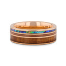 Koa Wood Abalone & Guitar String Ring - Smoked Rose Gold Tungsten 