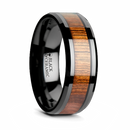 Koa Wood Inlay Ring in Beveled Black Ceramic 