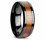 Koa Wood Inlay Ring in Beveled Black Ceramic 