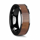 Koa Wood Inlay Ring in Flat Black Ceramic 
