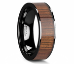Koa Wood Inlay Ring in Flat Black Ceramic 