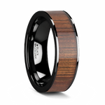 Koa Wood Inlay Ring in Flat Black Ceramic 