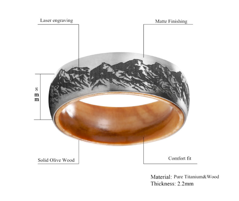 Mountain Range Ring - Laser Carved with Wood Sleeve - Camo Ever After