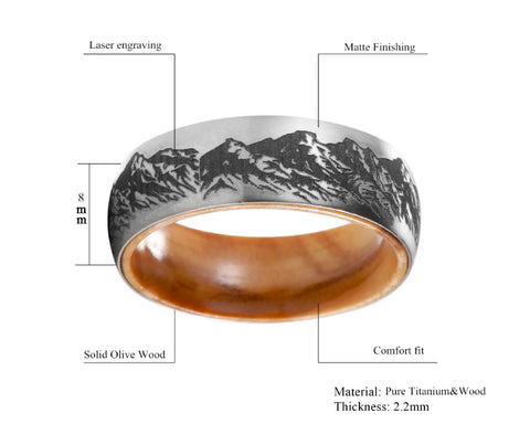 Mountain Range Ring - Laser Carved with Wood Sleeve Camo Ever After