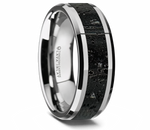 Tungsten Black & Gray Lava Rock Inlay Ring 