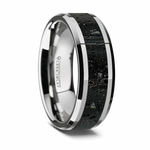 Tungsten Black & Gray Lava Rock Inlay Ring 