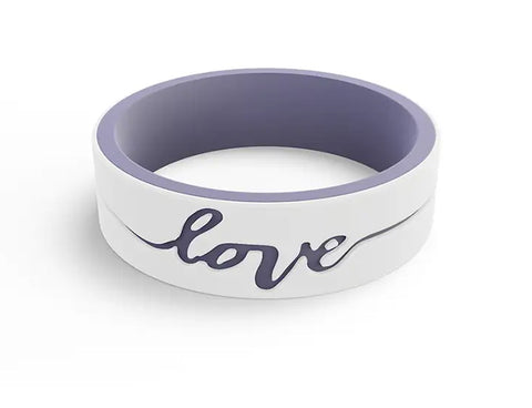 Women's White & Lilac Love Silicone Ring - 6mm
