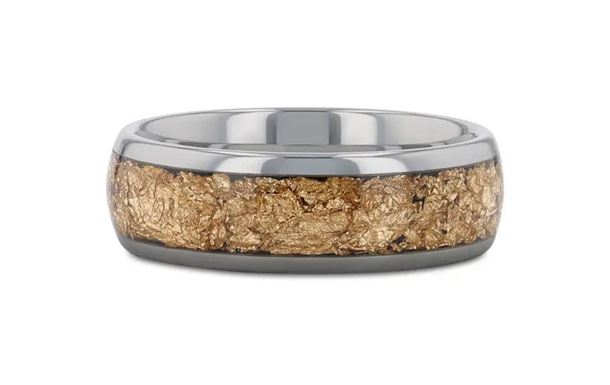 Tungsten Ring with Gold Flakes Inlay 