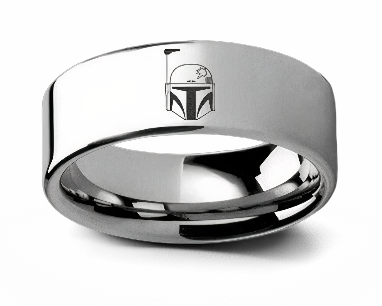 Mandalorian Ring with Boba Fett Helmet - Tungsten 