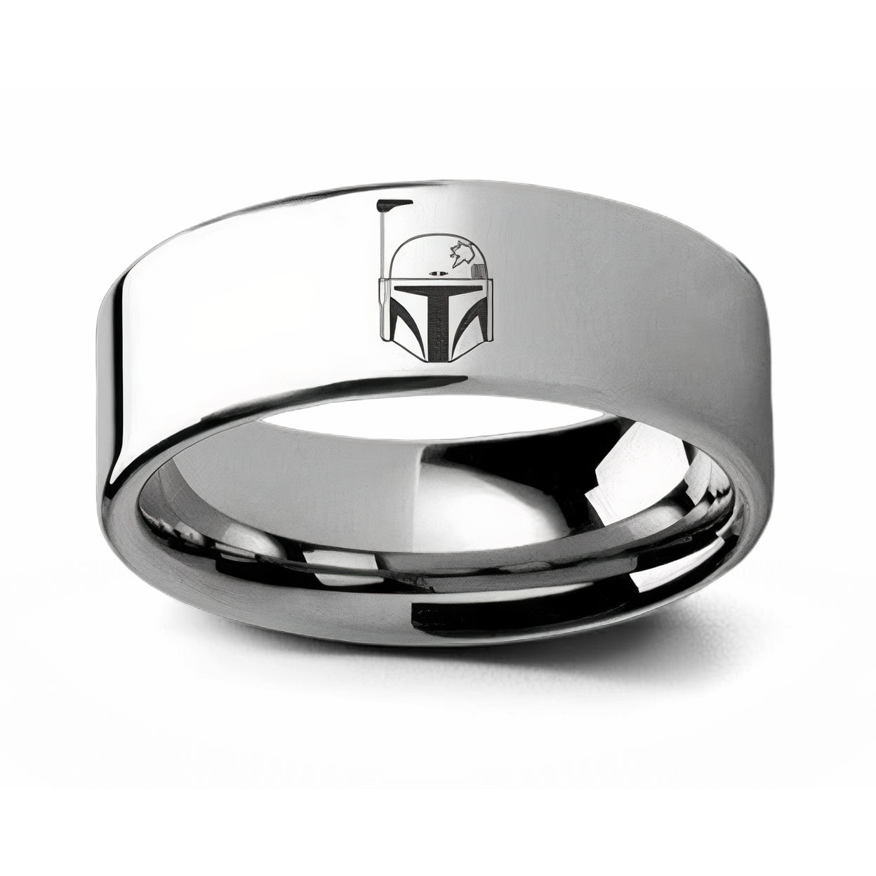 Mandalorian Ring with Boba Fett Helmet - Tungsten 