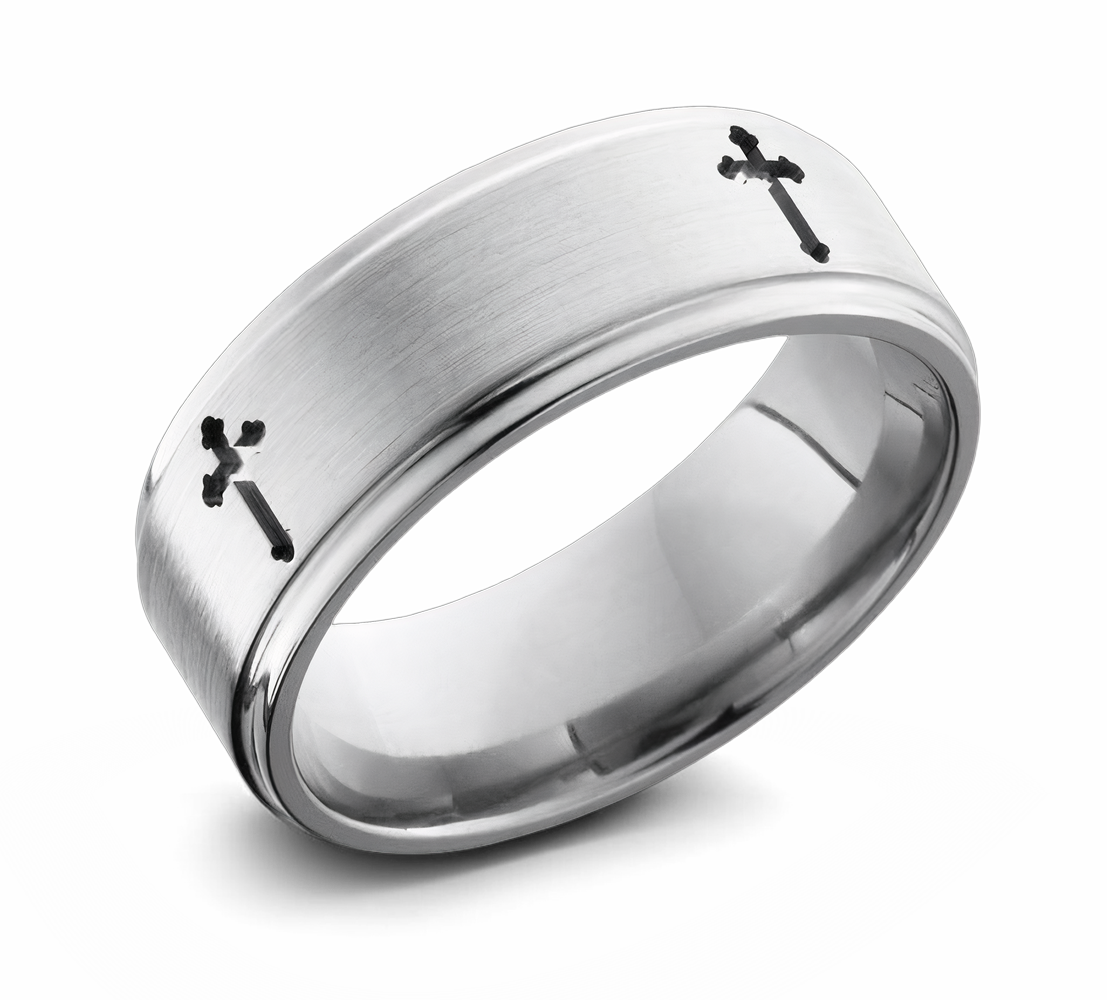 Mens Cross Ring in Titanium 8mm | Camo Ever After