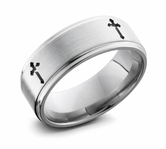 Mens Cross Ring - Titanium 8mm 