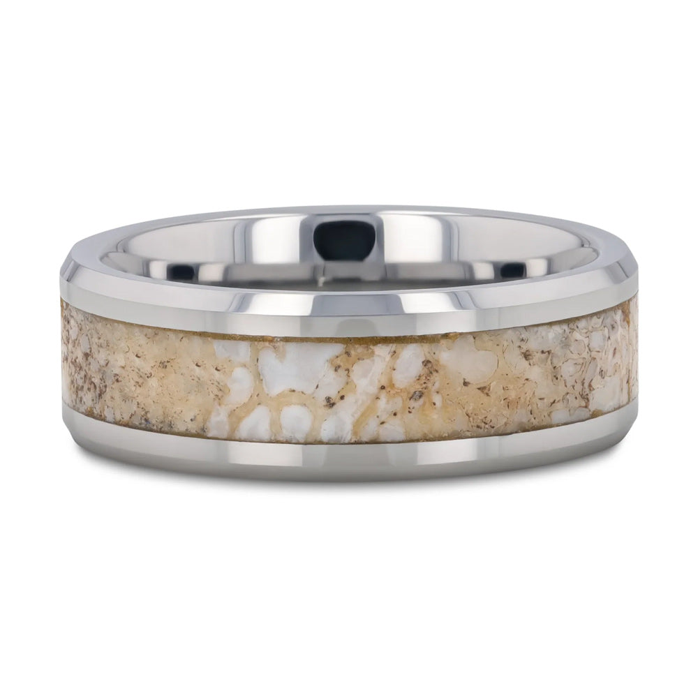 White Dinosaur Bone Inlay Ring Tungsten- Choose Width 