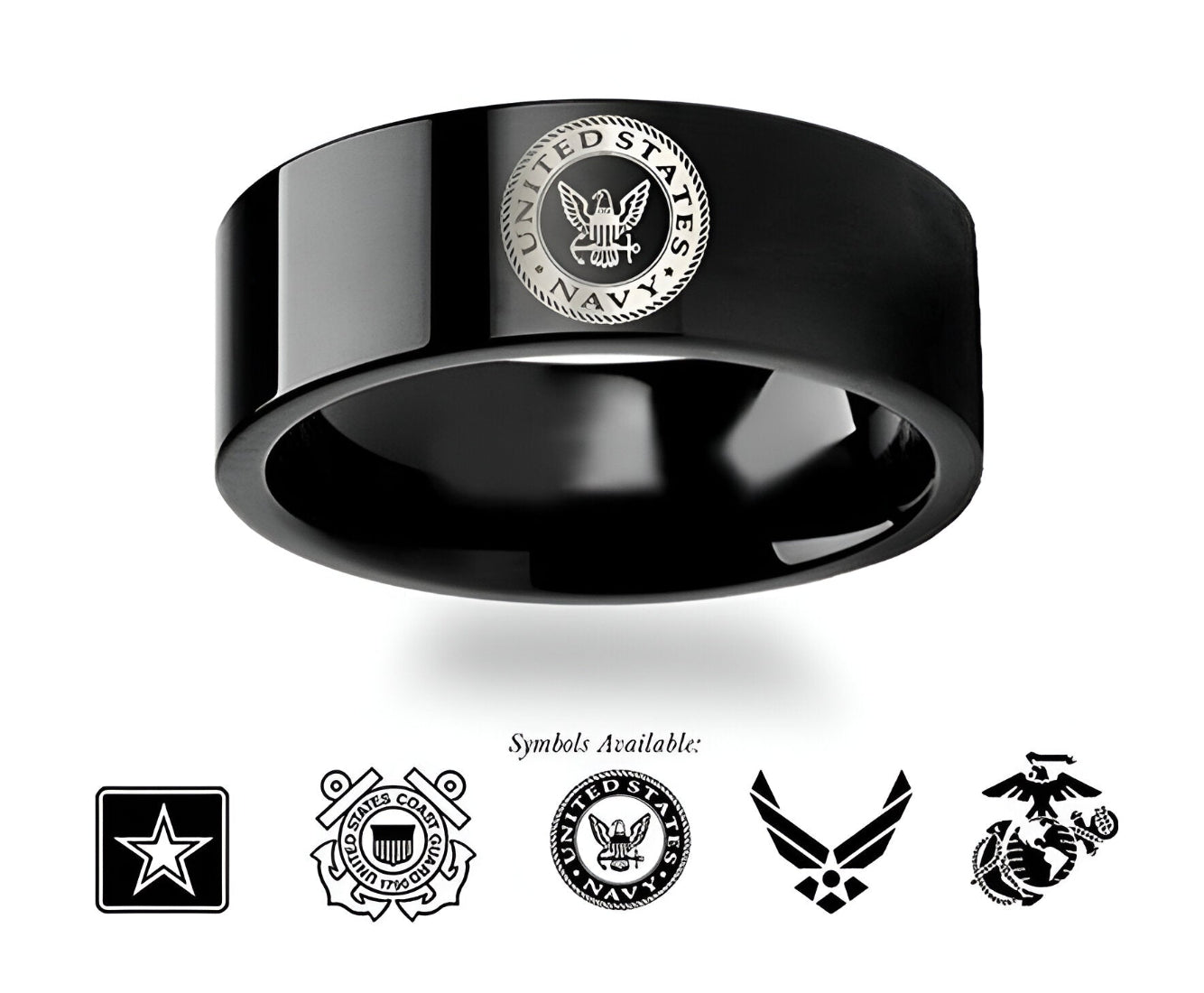 Military Wedding Ring in Black Tungsten - Choose Logo 