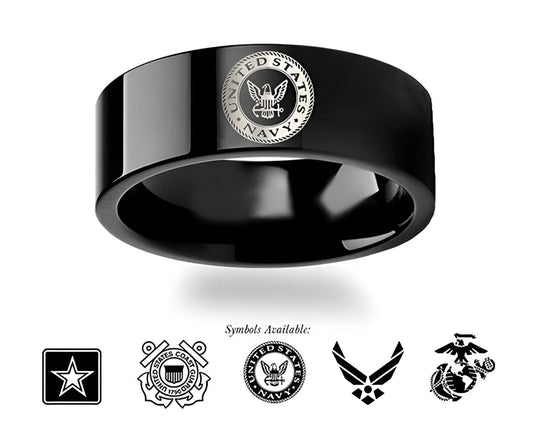 Military Wedding Ring in Black Tungsten - Choose Logo 