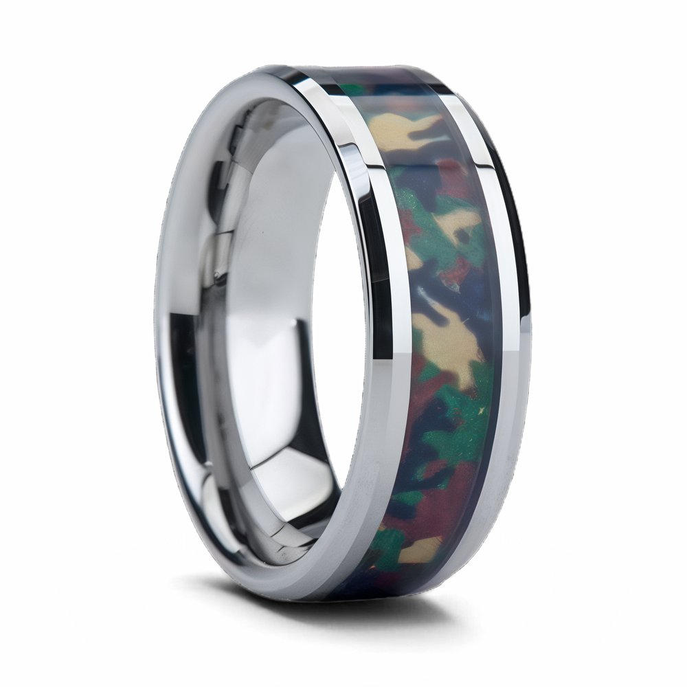 Tungsten Ring with Military Style Jungle Camo Inlay 