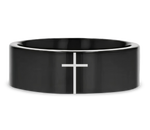 Minimalistic Cross Black Tungsten Ring 